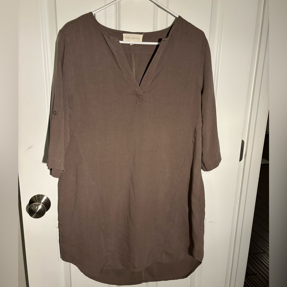 Side Stitch Dress | Side Stitch- Casual Shirt Dress | Color: Khaki| Size: Lg